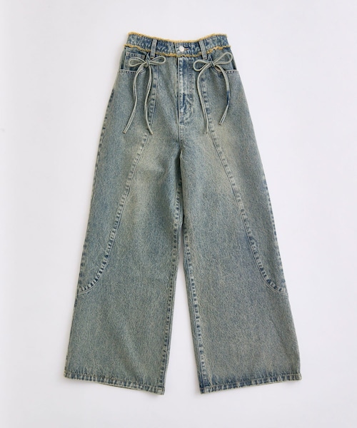 OLIVE des OLIVE(オリーブデオリーブ)の「【S/Mサイズ展開】切り替えリボンデニムパンツ(デニムパンツ・レディース・ピンク/サックスブルー/ブルー・M/S)」の3枚目の写真