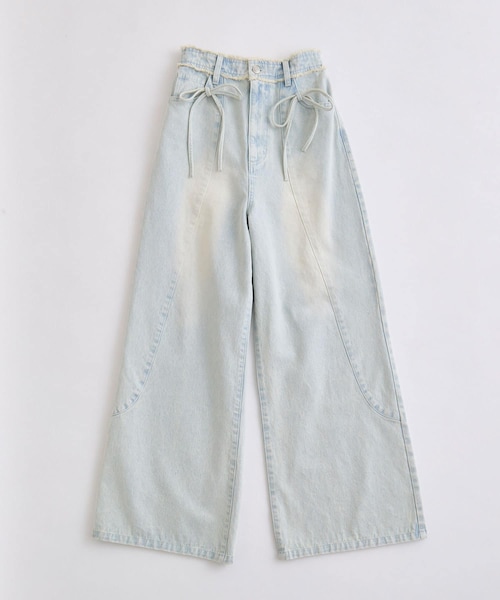 OLIVE des OLIVE(オリーブデオリーブ)の「【S/Mサイズ展開】切り替えリボンデニムパンツ(デニムパンツ・レディース・ピンク/サックスブルー/ブルー・M/S)」の2枚目の写真