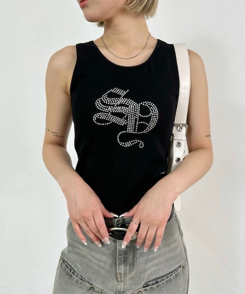 WHO'S WHO gallery（フーズフーギャラリー）の「【SLOPPY/スロッピー】ラインストーンタンクトップ（タンクトップ・レディース・サックスブルー/グレー/ホワイト/ブラック・F）」の3枚目の写真
