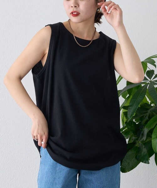 CIAOPANIC TYPY(チャオパニックティピー)の「【ユニセックス】接触冷感テレコリブノースリーブタンクトップ(タンクトップ・レディース・グレー/ライトグレー/オフホワイト/ホワイトその他1/ブラックその他2/ブラックその他1・ONE/M/L)」の4枚目の写真