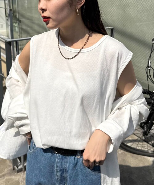 CIAOPANIC TYPY(チャオパニックティピー)の「【ユニセックス】接触冷感テレコリブノースリーブタンクトップ(タンクトップ・レディース・グレー/ライトグレー/オフホワイト/ホワイトその他1/ブラックその他2/ブラックその他1・ONE/M/L)」の2枚目の写真