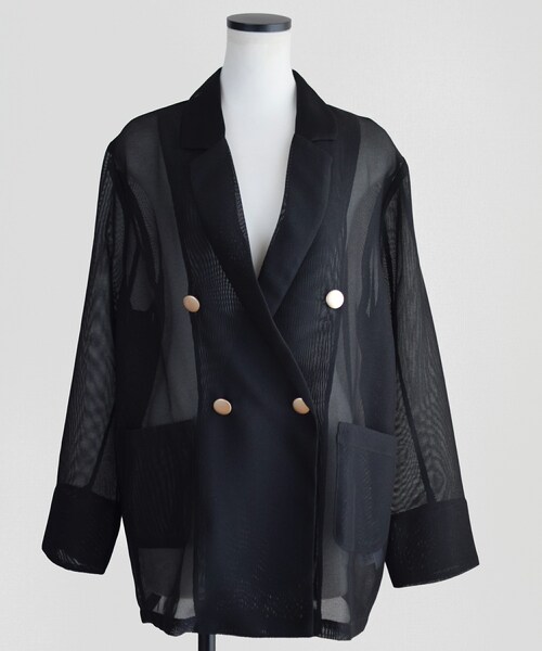 Marient（マリエント）の「メッシュダブルジャケット（テーラードジャケット・レディース・ベージュ/ブラック・FREE）」の2枚目の写真