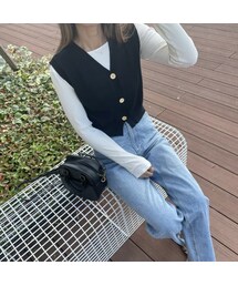 copine | フロントボタンVネックニットベスト(ブラック)(ベスト)