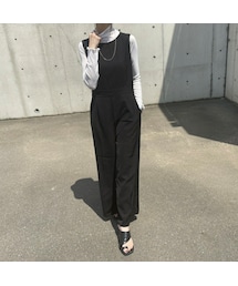 copine | エステルツイルオールインワン(ブラック）(つなぎ/オールインワン)