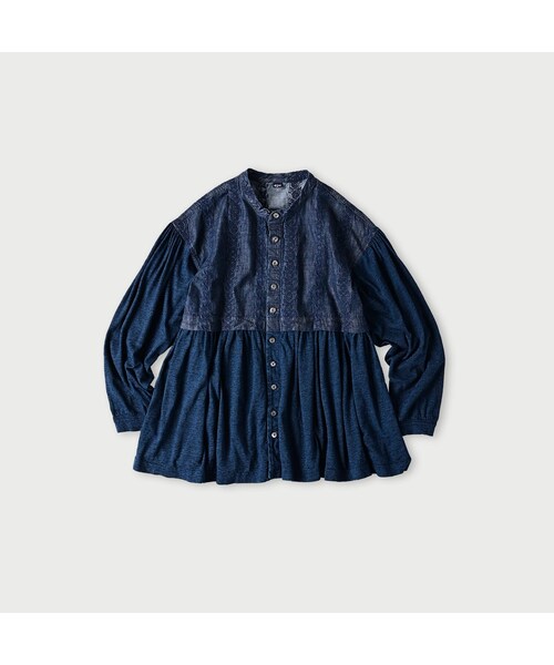 45R ⭐︎美品　デニムカットワーク✖️天竺ブラウスインディゴ 45R（フォーティファイブアール）の「デニムカットワーク×天竺