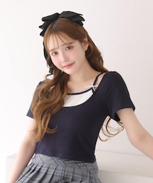 one after another NICE CLAUP | レイヤード風リボン付きトップス(Tシャツ/カットソー)