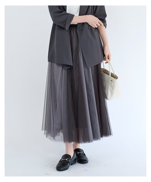 nissen（ニッセン）の「＜大きいサイズ＞２色重ねロング丈カラーチュールスカート（スカート・レディース・パープル×ピンク/黒×チャコールグレー/ライトグレー×グレー/オリーブ×ピスタチオ/ブルー×ライトブルー・L/LL/3L/4L/5L/6L/8L/10L）」の14枚目の写真