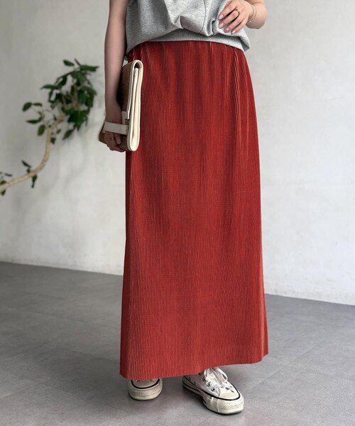 Chez toi（シェトワ）の「【大人気リバイバル】プリーツナロースカート（スカート・レディース・ベージュ/ブルー/オレンジ/カーキ・F）」の4枚目の写真