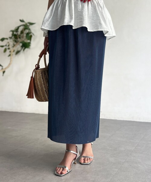 Chez toi（シェトワ）の「【大人気リバイバル】プリーツナロースカート（スカート・レディース・ベージュ/ブルー/オレンジ/カーキ・F）」の3枚目の写真