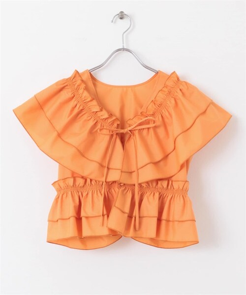 KBF（ケイビーエフ）の「多穿法交叉荷葉邊罩衫（その他・レディース・象牙白/黑色/橘色・象牙白/黑色/橘色）」の3枚目の写真