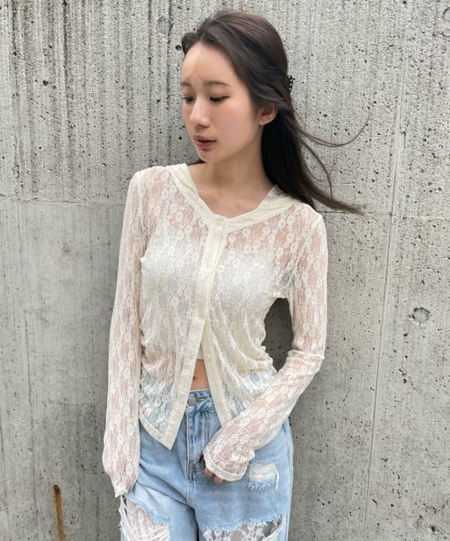 FOREVER 21（フォーエバー トゥエンティーワン）の「レースフーディー（トップス・ナチュラル08/ブラック09・FREE）」の9枚目の写真