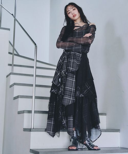 【新品タグ付き】HARE　MIXチェックランダムスカート　ブラック×チェック HARE（ハレ）の「MIXチェックランダムスカート（）」 - WEAR