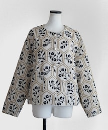 Marient | リネンライクエンブロイダリーJK(ノーカラージャケット)