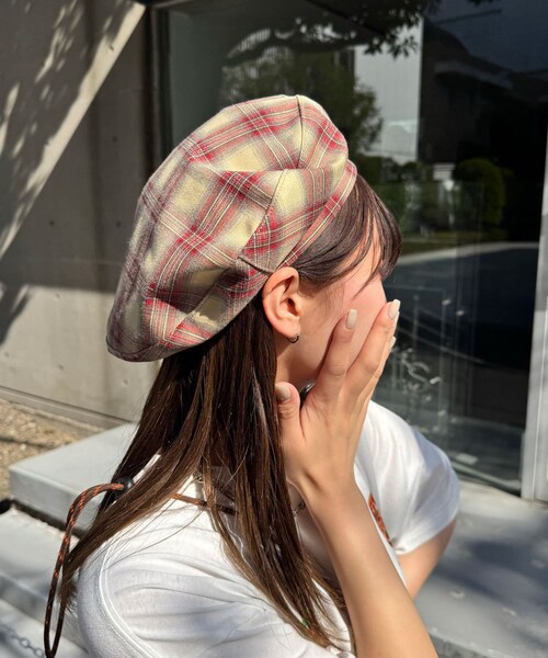 CIAOPANIC（チャオパニック）の「チェックベレー帽（ハンチング/ベレー帽・レディース・ブルー/ブラウン/レッド・ONE）」の3枚目の写真