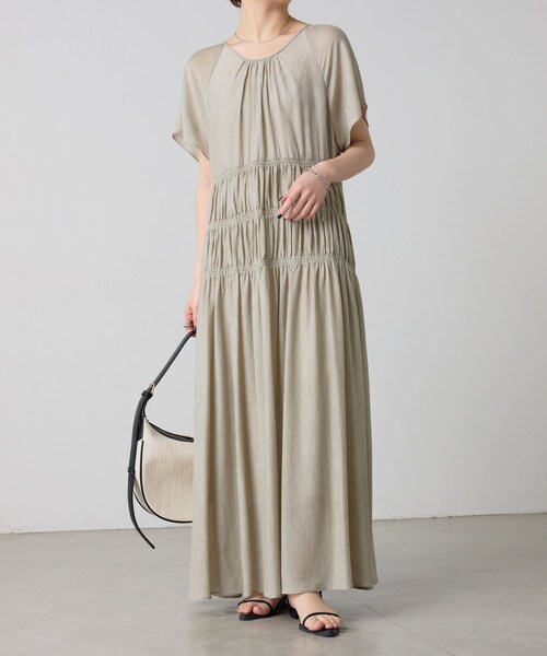 楊柳シャーリングワンピース ANAYI オジヤ楊柳シャーリングワンピース 