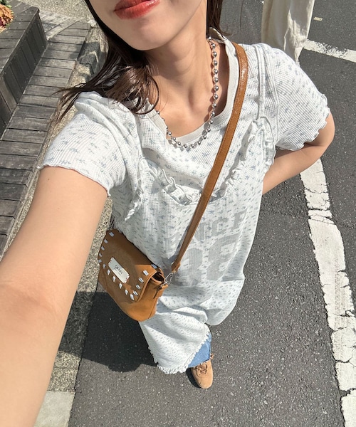 Tee付きフラワーワッフルロングキャミワンピース