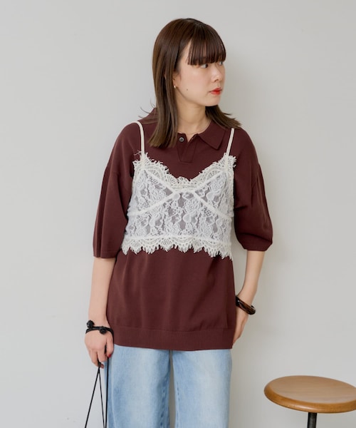 Kastane（カスタネ）の「【WHIMSIC】ファインニットショートスリーブポロシャツ（ニット/セーター・メンズ・ブルー/ブラウン/オフホワイト/イエロー・F）」の3枚目の写真