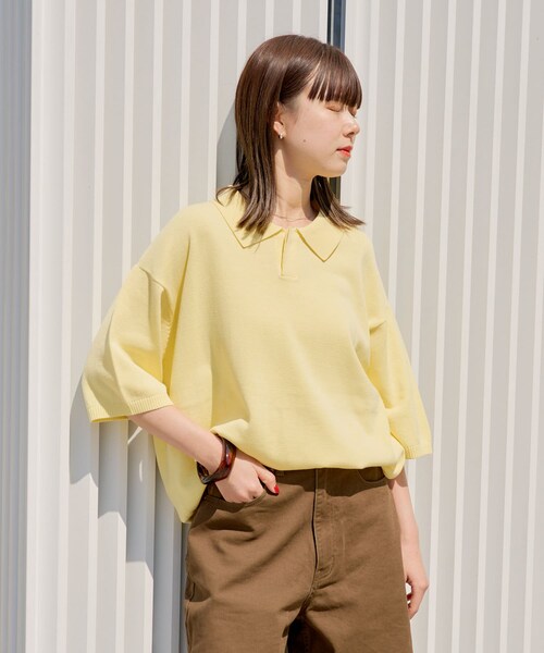 Kastane（カスタネ）の「【WHIMSIC】ファインニットショートスリーブポロシャツ（ニット/セーター・メンズ・ブルー/ブラウン/オフホワイト/イエロー・F）」の4枚目の写真