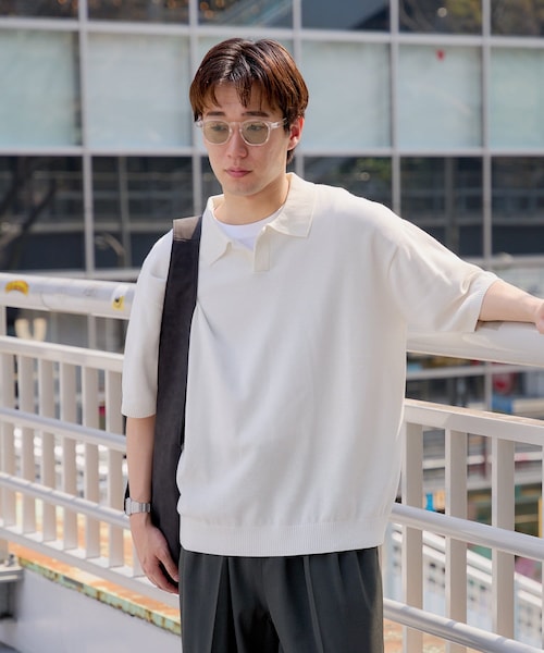 Kastane（カスタネ）の「【WHIMSIC】ファインニットショートスリーブポロシャツ（ニット/セーター・メンズ・ブルー/ブラウン/オフホワイト/イエロー・F）」の2枚目の写真