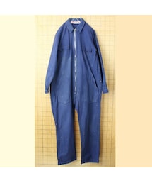 --（--）の「60s 70s France LABOR コットン ツイル ワーク オールインワン W48相当 ネイビー ブルー つなぎ ヨーロッパ古着（つなぎ/オールインワン・メンズ）」