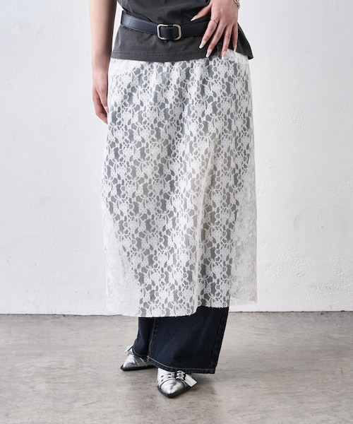 WHO'S WHO gallery(フーズフーギャラリー)の「レイヤードレーススカート(スカート・レディース・オフホワイト/ブラック・F)」の1枚目の写真
