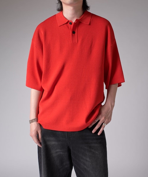 Lui's(ルイス)の「BIGニットポロ(ポロシャツ・メンズ・チャコールグレー/ブラック/レッド・F)」の3枚目の写真