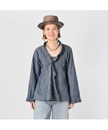 45R 綿麻ダンガリーのカットワークドレス 45R（フォーティファイブアール）の「綿麻ダンガリーのカットワーク