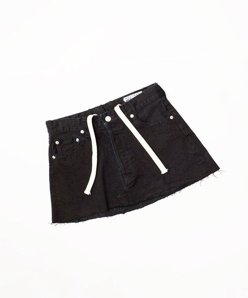 DAMAGE DENIM MINI SKIRT（BLACK）