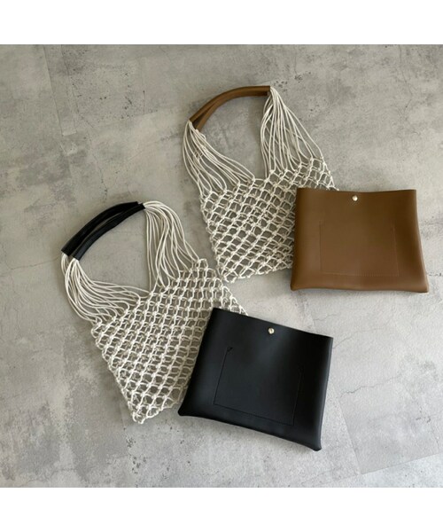 copine（コピン）の「2wayロープネットバッグ(2color)（ハンドバッグ・レディース・ブラック/キャメル・ワンサイズ）」の2枚目の写真