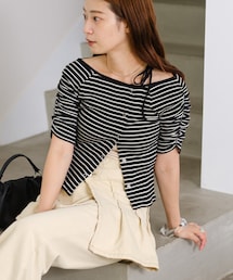Kastane | 【5.3(土)0:00発売/XS.Fサイズ展開】オフショルテレコ5分袖カットソー(Tシャツ/カットソー)