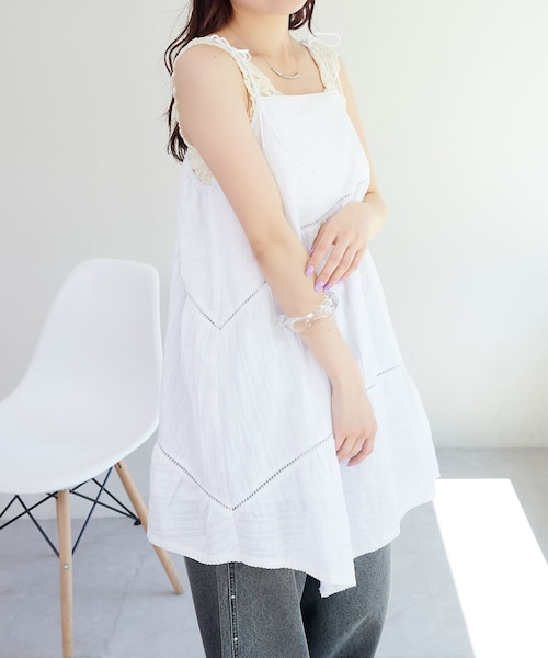 Kastane(カスタネ)の「【5.3(土)0:00発売】コットンキャミチュニック(チュニック・レディース・ブラック/オフホワイト・F)」の2枚目の写真