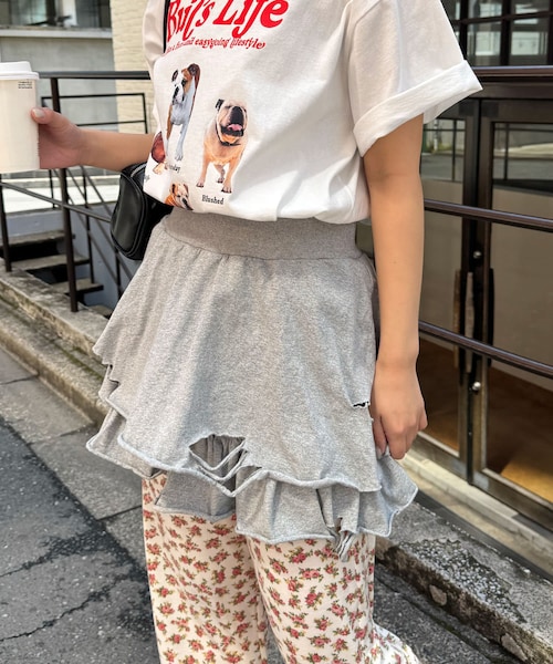 CIAOPANIC（チャオパニック）の「ピグメンドダメージティアードミニスカート（スカート・レディース・チャコールグレー/グレー/ピンク・1/0）」の2枚目の写真