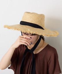 【PAPILLONNER/パピヨネ】リボン付きラフィアハット