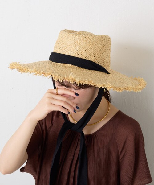 COLLAGE GALLARDAGALANTE(コラージュガリャルダガランテ)の「【PAPILLONNER/パピヨネ】リボン付きラフィアハット(ハット・レディース・ベージュ・FREE)」の1枚目の写真