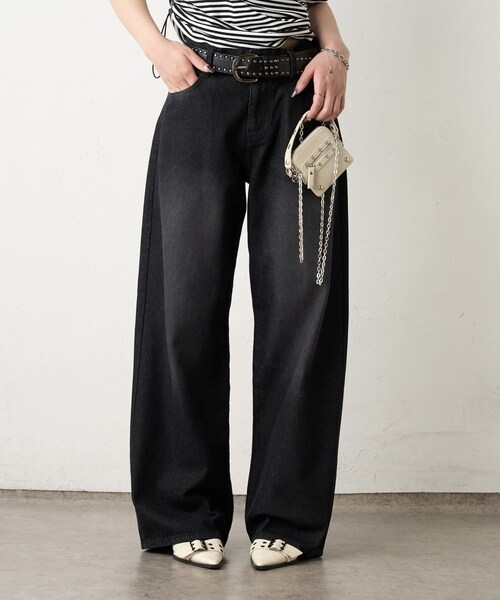 WHO'S WHO gallery(フーズフーギャラリー)の「【予約 / 2サイズ】PFベルト付きワイドデニム(デニムパンツ・レディース・ネイビー/ブラック・M/S)」の2枚目の写真