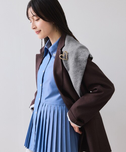 VIS（ビス）の「トライアングルニットスカーフ（バンダナ/スカーフ・レディース・グレー/ベージュ・F）」の4枚目の写真