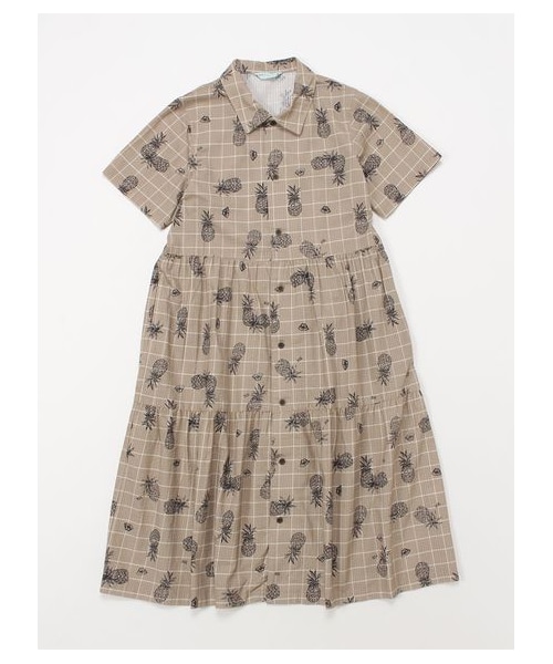パイナップルチェックプリントワンピース