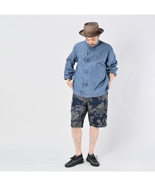 45R（フォーティファイブアール）の「リネンロータスプリントのニームショーツ MEN（インディゴ）（パンツ・メンズ・73-インディゴ・03-M/04-L）」の4枚目の写真