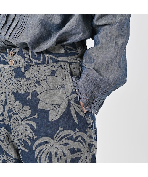 45R（フォーティファイブアール）の「リネンロータスプリントのニームショーツ MEN（インディゴ）（パンツ・メンズ・73-インディゴ・03-M/04-L）」の12枚目の写真