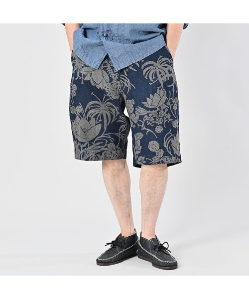 45R（フォーティファイブアール）の「リネンロータスプリントのニームショーツ MEN（インディゴ）（パンツ・メンズ・73-インディゴ・03-M/04-L）」の8枚目の写真