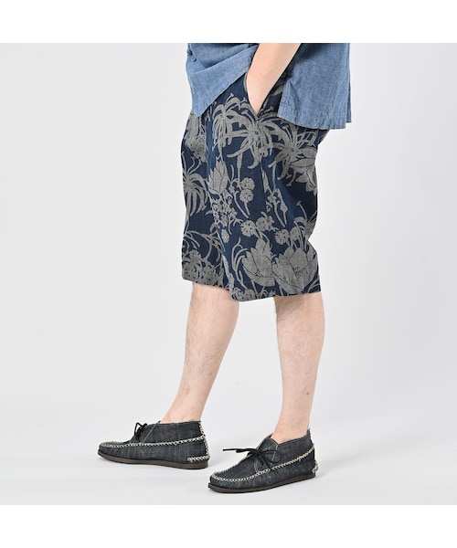45R（フォーティファイブアール）の「リネンロータスプリントのニームショーツ MEN（インディゴ）（パンツ・メンズ・73-インディゴ・03-M/04-L）」の9枚目の写真