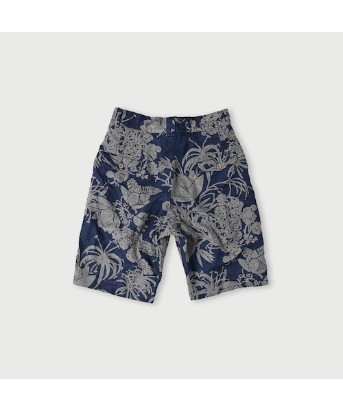 45R（フォーティファイブアール）の「リネンロータスプリントのニームショーツ MEN（インディゴ）（パンツ・メンズ・73-インディゴ・03-M/04-L）」の2枚目の写真