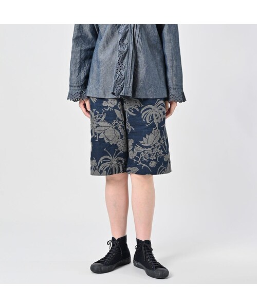 45R（フォーティファイブアール）の「リネンロータスプリントのニームショーツ MEN（インディゴ）（パンツ・メンズ・73-インディゴ・03-M/04-L）」の5枚目の写真