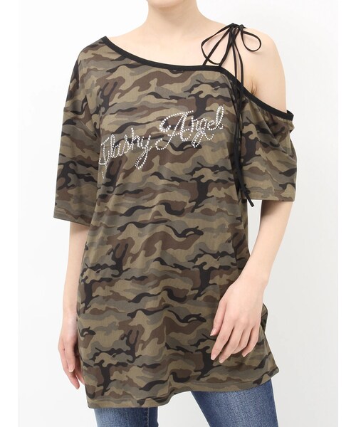 EVRIS（エヴリス）の「ラインストーンワンショルグラフィックトップス（Tシャツ/カットソー・レディース・ブラック/ブラウン/カーキ・F）」の9枚目の写真