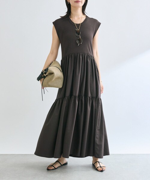 予約【着映え】ニットドッキングティアードワンピース 