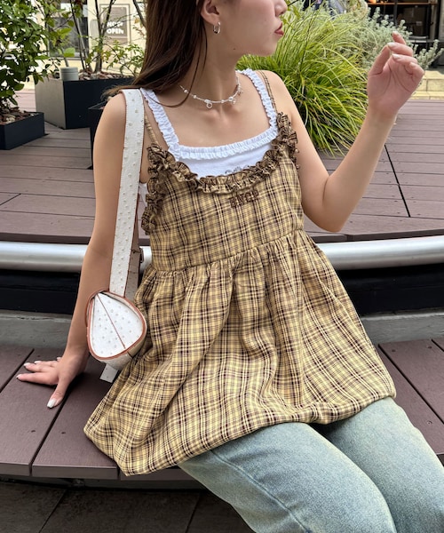 CIAOPANIC(チャオパニック)の「フリルチェックバルーンキャミビスチェ(その他トップス・レディース・レッド/イエロー/ネイビー・ONE)」の3枚目の写真
