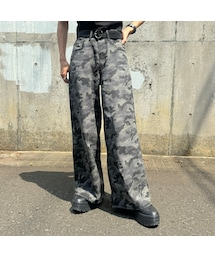 迷彩ハイウエストワイドデニムパンツ