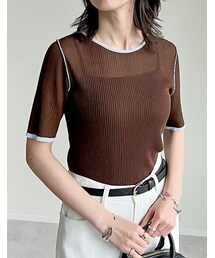 Re:EDIT（リエディ）の「麻タッチ配色クルーネックシアートップス - トップス通販 | 人気レディースファッション - Re:EDIT（リエディ）（その他・レディース）」