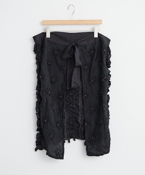 [crinkle] frill rayon shantung apron skirt