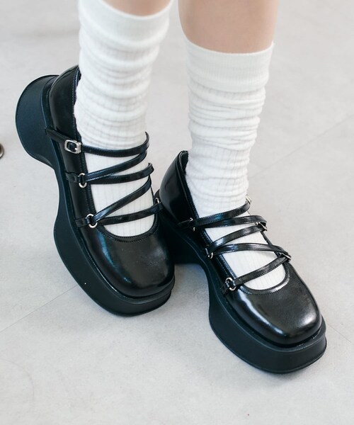 Kastane（カスタネ）の「【PUレザー&サテン】厚底バレエシューズ（バレエシューズ・レディース・ブラックその他1/ブラック・37/38/39）」の2枚目の写真